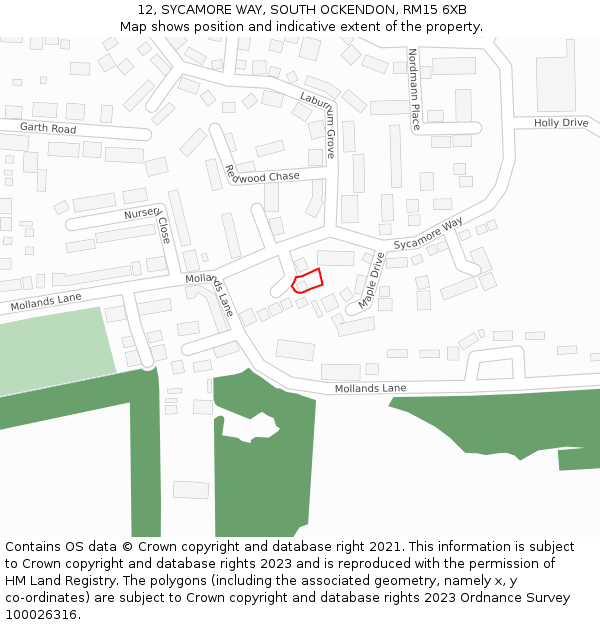 12, SYCAMORE WAY, SOUTH OCKENDON, RM15 6XB: Location map and indicative extent of plot