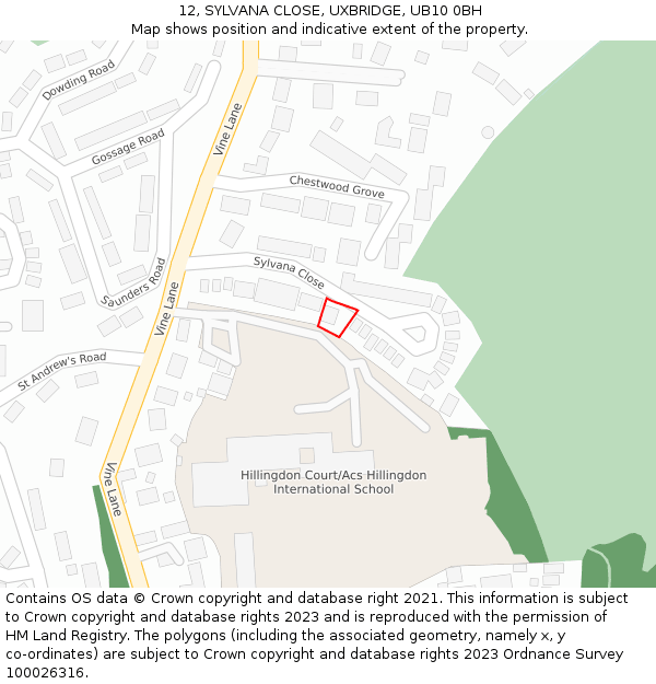 12, SYLVANA CLOSE, UXBRIDGE, UB10 0BH: Location map and indicative extent of plot