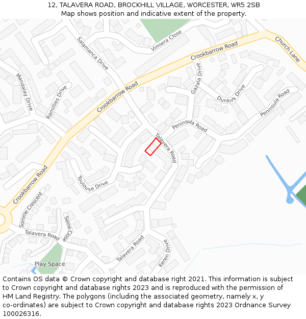 12, TALAVERA ROAD, BROCKHILL VILLAGE, WORCESTER, WR5 2SB: Location map and indicative extent of plot