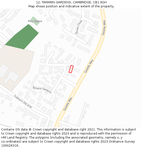 12, TAMARIN GARDENS, CAMBRIDGE, CB1 9GH: Location map and indicative extent of plot