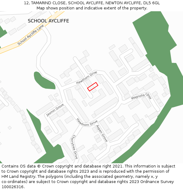 12, TAMARIND CLOSE, SCHOOL AYCLIFFE, NEWTON AYCLIFFE, DL5 6GL: Location map and indicative extent of plot