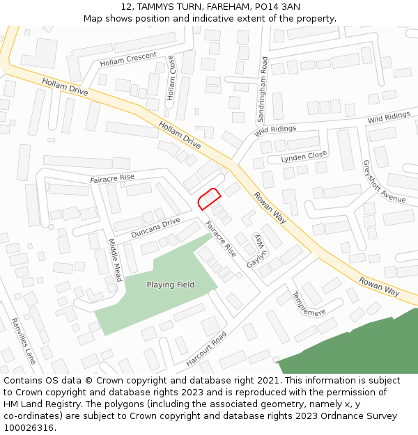 12, TAMMYS TURN, FAREHAM, PO14 3AN: Location map and indicative extent of plot