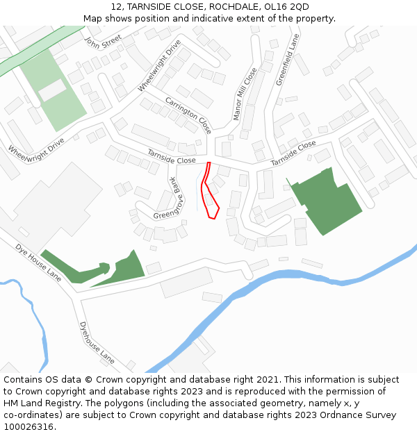 12, TARNSIDE CLOSE, ROCHDALE, OL16 2QD: Location map and indicative extent of plot