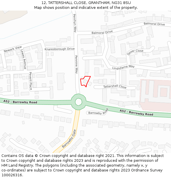 12, TATTERSHALL CLOSE, GRANTHAM, NG31 8SU: Location map and indicative extent of plot