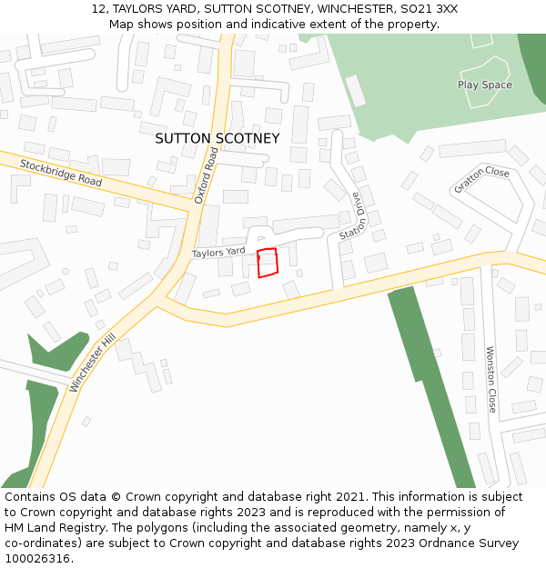 12, TAYLORS YARD, SUTTON SCOTNEY, WINCHESTER, SO21 3XX: Location map and indicative extent of plot