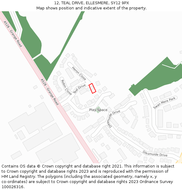 12, TEAL DRIVE, ELLESMERE, SY12 9PX: Location map and indicative extent of plot