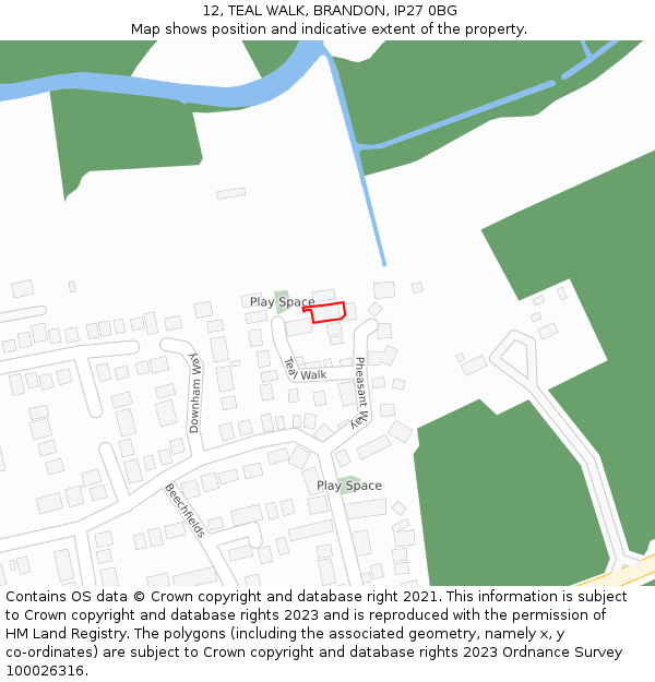 12, TEAL WALK, BRANDON, IP27 0BG: Location map and indicative extent of plot