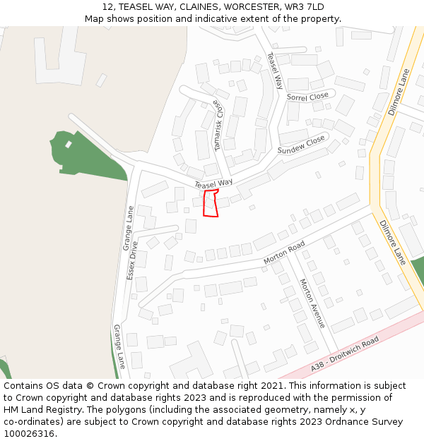 12, TEASEL WAY, CLAINES, WORCESTER, WR3 7LD: Location map and indicative extent of plot