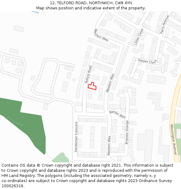 12, TELFORD ROAD, NORTHWICH, CW8 4YN: Location map and indicative extent of plot