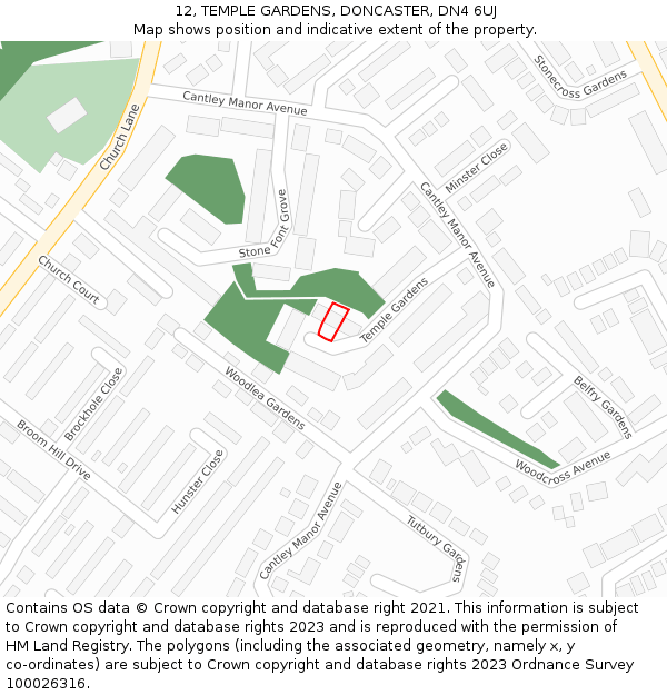 12, TEMPLE GARDENS, DONCASTER, DN4 6UJ: Location map and indicative extent of plot