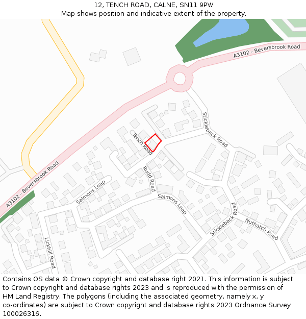 12, TENCH ROAD, CALNE, SN11 9PW: Location map and indicative extent of plot