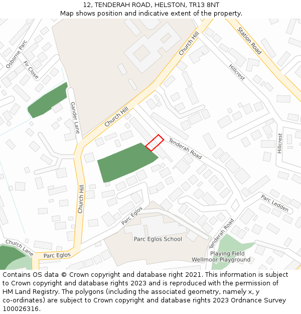 12, TENDERAH ROAD, HELSTON, TR13 8NT: Location map and indicative extent of plot