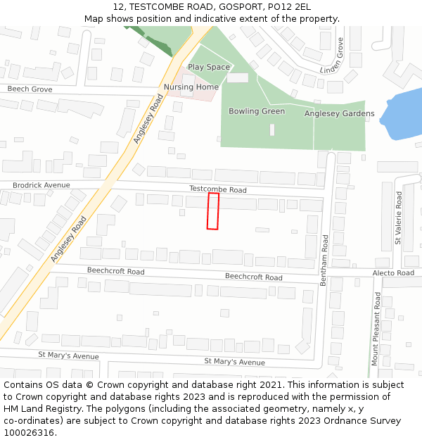 12, TESTCOMBE ROAD, GOSPORT, PO12 2EL: Location map and indicative extent of plot