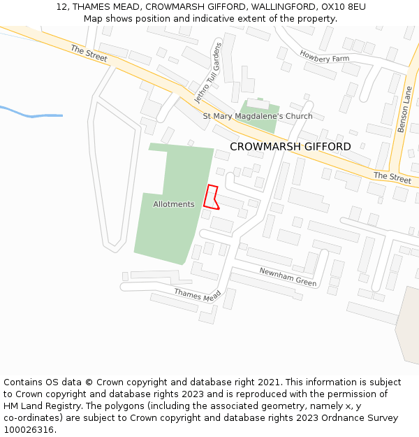 12, THAMES MEAD, CROWMARSH GIFFORD, WALLINGFORD, OX10 8EU: Location map and indicative extent of plot