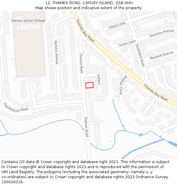 12, THAMES ROAD, CANVEY ISLAND, SS8 0HH: Location map and indicative extent of plot