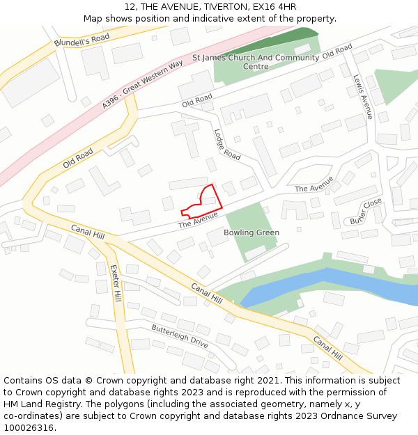 12, THE AVENUE, TIVERTON, EX16 4HR: Location map and indicative extent of plot