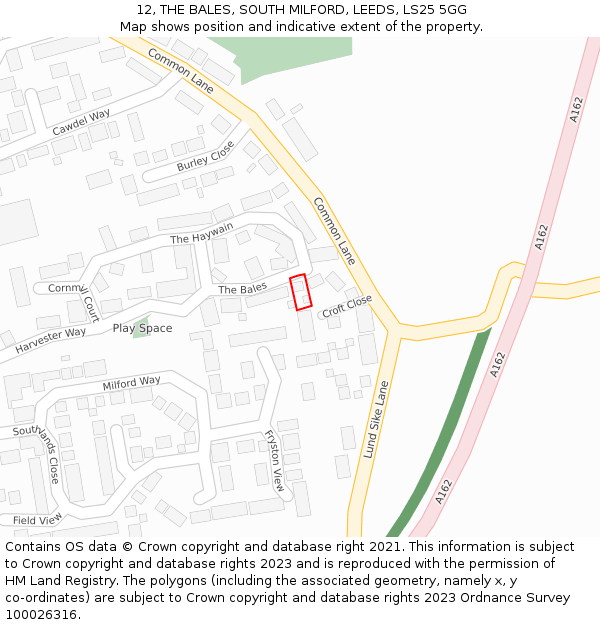 12, THE BALES, SOUTH MILFORD, LEEDS, LS25 5GG: Location map and indicative extent of plot