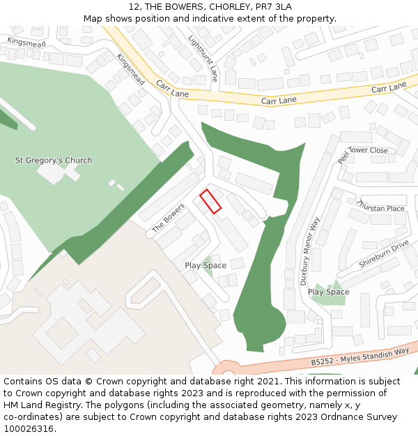 12, THE BOWERS, CHORLEY, PR7 3LA: Location map and indicative extent of plot