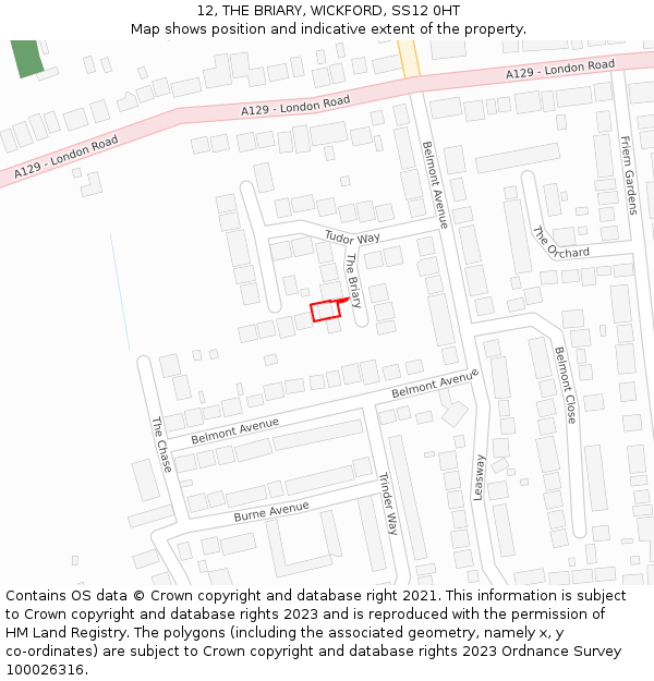 12, THE BRIARY, WICKFORD, SS12 0HT: Location map and indicative extent of plot