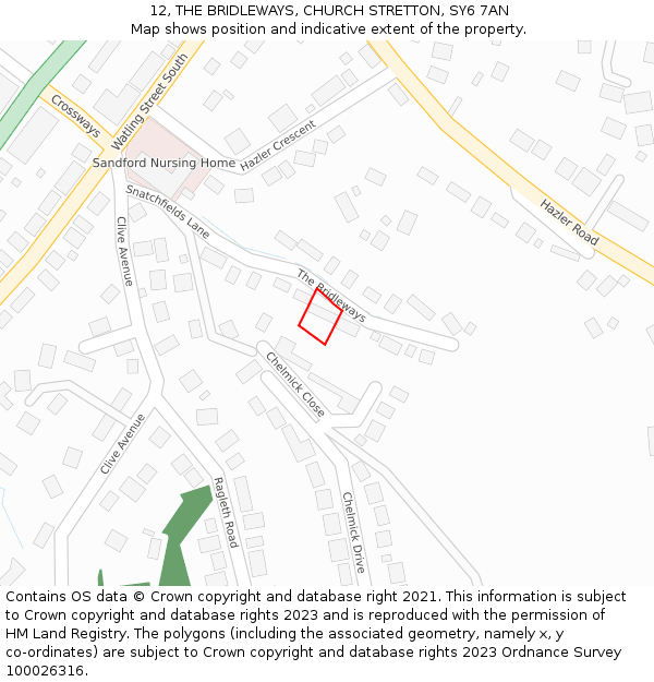 12, THE BRIDLEWAYS, CHURCH STRETTON, SY6 7AN: Location map and indicative extent of plot