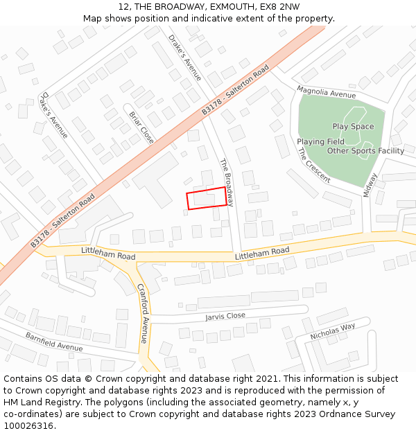 12, THE BROADWAY, EXMOUTH, EX8 2NW: Location map and indicative extent of plot