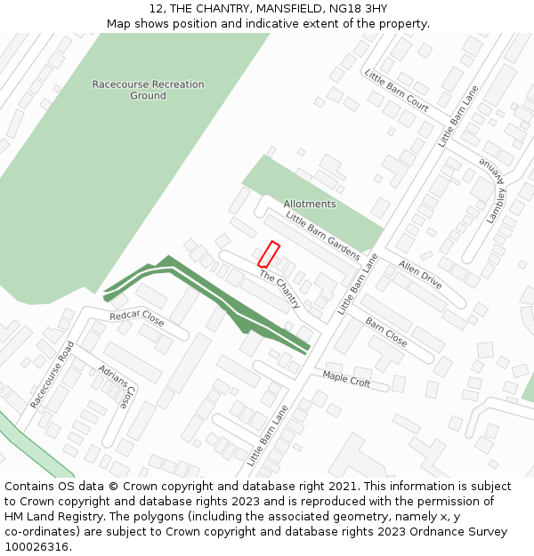 12, THE CHANTRY, MANSFIELD, NG18 3HY: Location map and indicative extent of plot