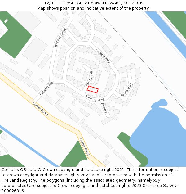 12, THE CHASE, GREAT AMWELL, WARE, SG12 9TN: Location map and indicative extent of plot