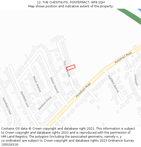 12, THE CHESTNUTS, PONTEFRACT, WF8 2QH: Location map and indicative extent of plot