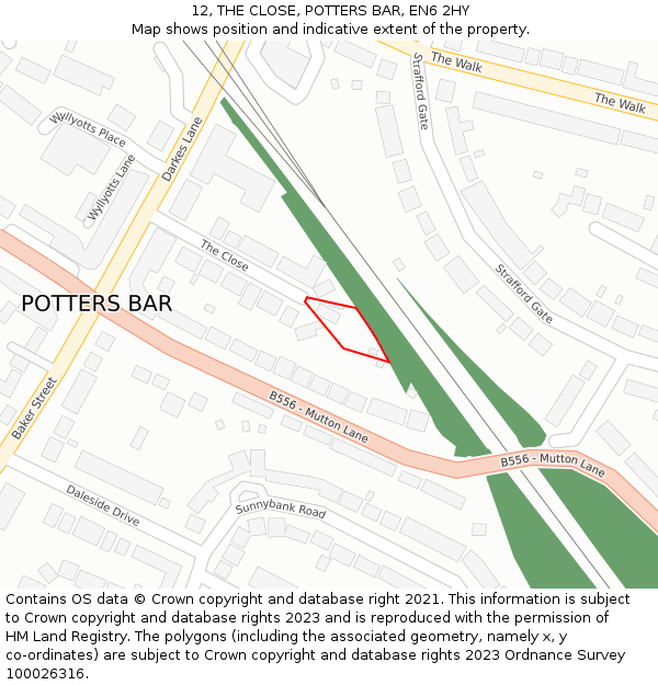 12, THE CLOSE, POTTERS BAR, EN6 2HY: Location map and indicative extent of plot