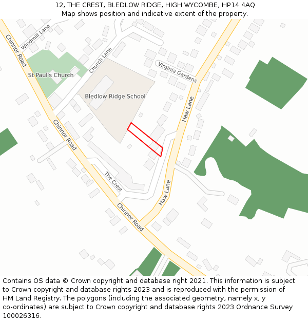 12, THE CREST, BLEDLOW RIDGE, HIGH WYCOMBE, HP14 4AQ: Location map and indicative extent of plot