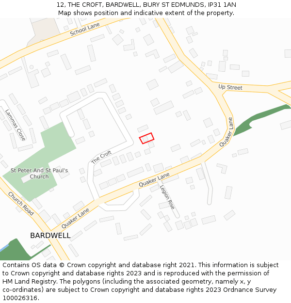 12, THE CROFT, BARDWELL, BURY ST EDMUNDS, IP31 1AN: Location map and indicative extent of plot