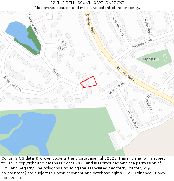 12, THE DELL, SCUNTHORPE, DN17 2XB: Location map and indicative extent of plot