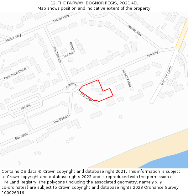 12, THE FAIRWAY, BOGNOR REGIS, PO21 4EL: Location map and indicative extent of plot