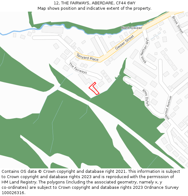 12, THE FAIRWAYS, ABERDARE, CF44 6WY: Location map and indicative extent of plot