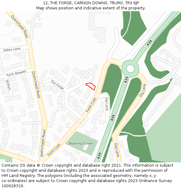 12, THE FORGE, CARNON DOWNS, TRURO, TR3 6JP: Location map and indicative extent of plot