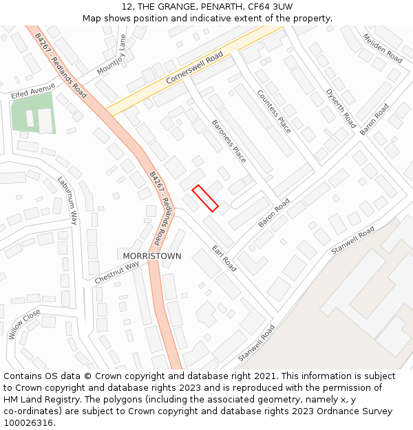 12, THE GRANGE, PENARTH, CF64 3UW: Location map and indicative extent of plot