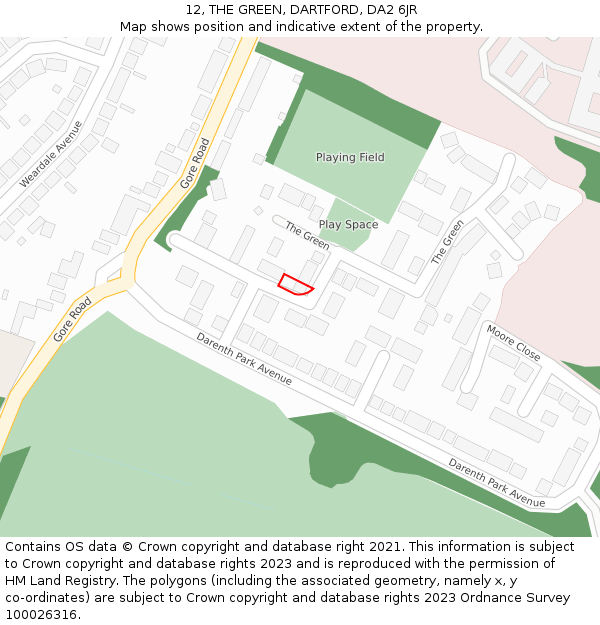 12, THE GREEN, DARTFORD, DA2 6JR: Location map and indicative extent of plot