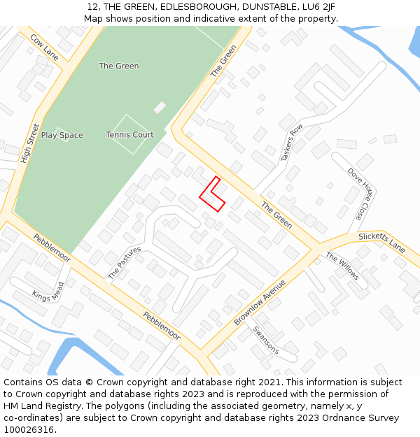 12, THE GREEN, EDLESBOROUGH, DUNSTABLE, LU6 2JF: Location map and indicative extent of plot