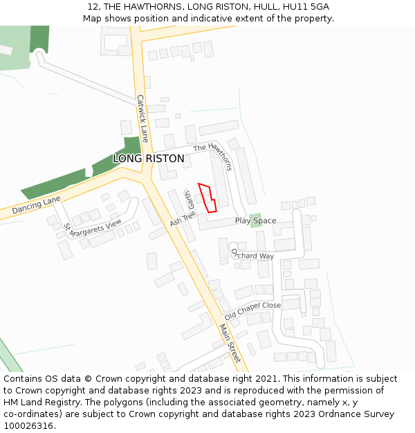 12, THE HAWTHORNS, LONG RISTON, HULL, HU11 5GA: Location map and indicative extent of plot