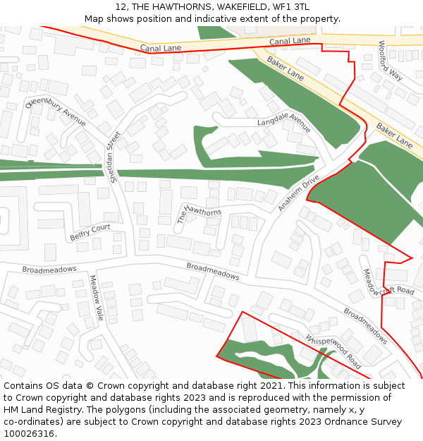 12, THE HAWTHORNS, WAKEFIELD, WF1 3TL: Location map and indicative extent of plot