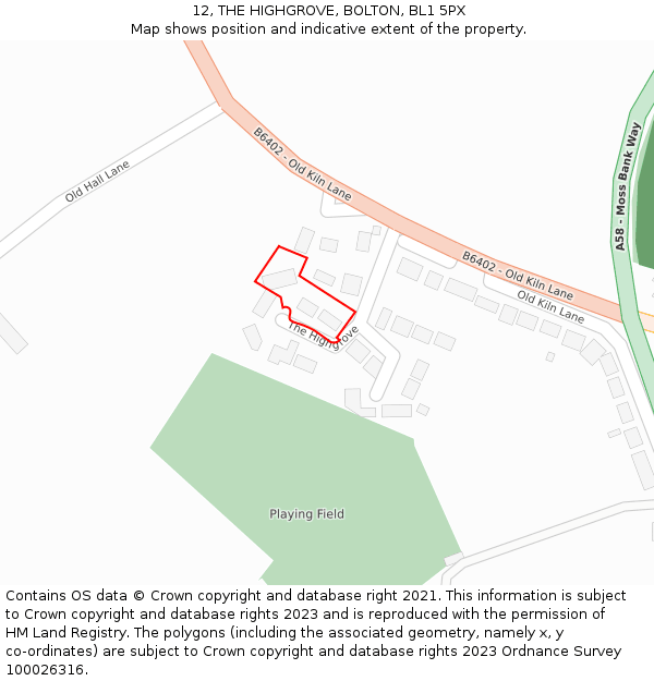 12, THE HIGHGROVE, BOLTON, BL1 5PX: Location map and indicative extent of plot