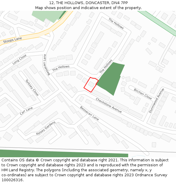 12, THE HOLLOWS, DONCASTER, DN4 7PP: Location map and indicative extent of plot