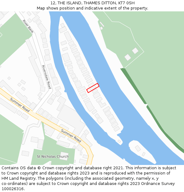 12, THE ISLAND, THAMES DITTON, KT7 0SH: Location map and indicative extent of plot