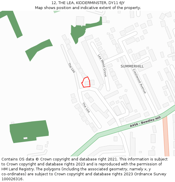 12, THE LEA, KIDDERMINSTER, DY11 6JY: Location map and indicative extent of plot