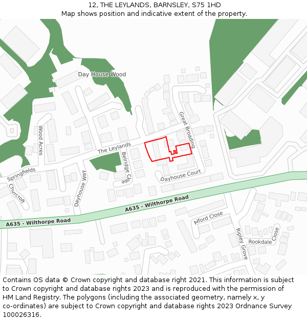 12, THE LEYLANDS, BARNSLEY, S75 1HD: Location map and indicative extent of plot