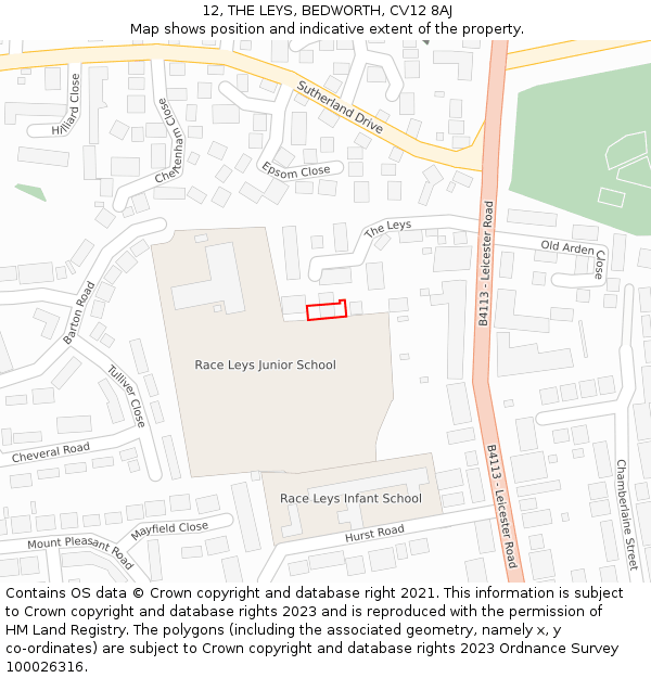 12, THE LEYS, BEDWORTH, CV12 8AJ: Location map and indicative extent of plot