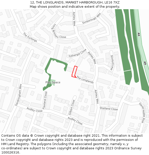 12, THE LONGLANDS, MARKET HARBOROUGH, LE16 7XZ: Location map and indicative extent of plot