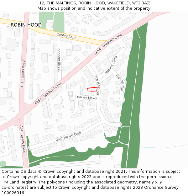 12, THE MALTINGS, ROBIN HOOD, WAKEFIELD, WF3 3AZ: Location map and indicative extent of plot