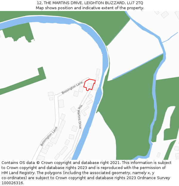 12, THE MARTINS DRIVE, LEIGHTON BUZZARD, LU7 2TQ: Location map and indicative extent of plot