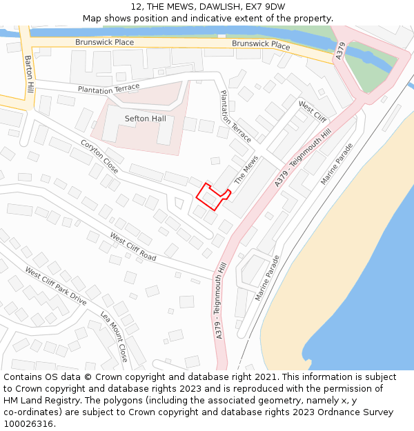 12, THE MEWS, DAWLISH, EX7 9DW: Location map and indicative extent of plot